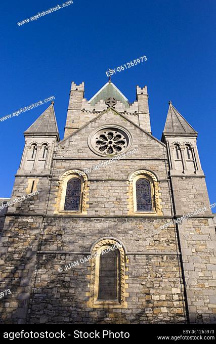 Christ Church Cathedral over blue sky, Dublin, Ireland. Elder of the capital citys two medieval cathedrals