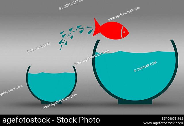 Fish jumping out of the water, improvement concept, 3D rendering