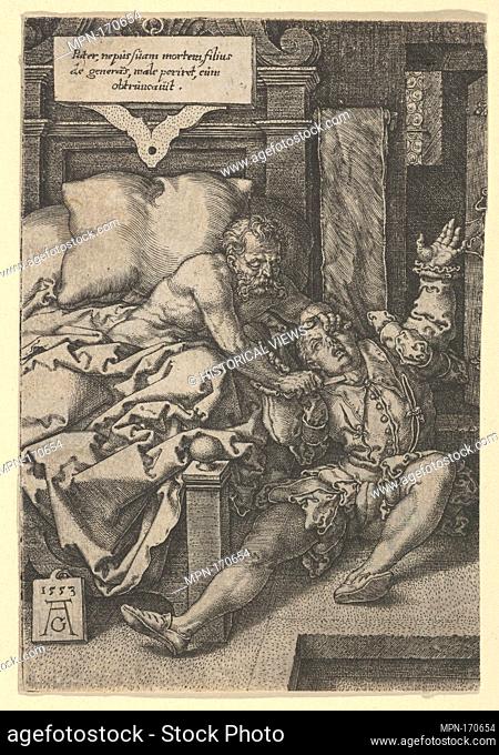 Judge Herkinbald (Archambauld) Stabbing His Nephew. Artist: Heinrich Aldegrever (German, Paderborn ca. 1502-1555/1561 Soest); Date: 1553; Medium: Engraving;...