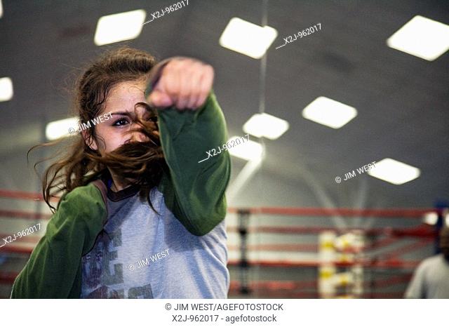 Marquette, Michigan - Boxer Nicole Pasillas works out at Olympic Education Center at Northern Michigan University, where student athletes train for the Olympics