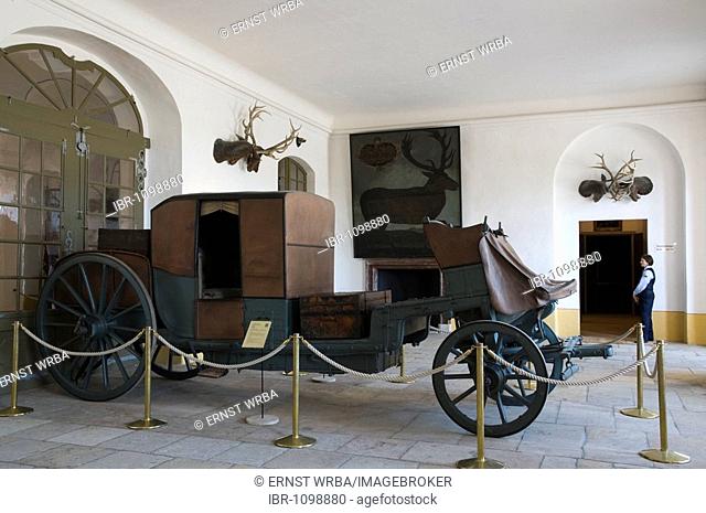 Interior, carriage, moated castle Schloss Moritzburg, near Dresden, Saxony, Germany