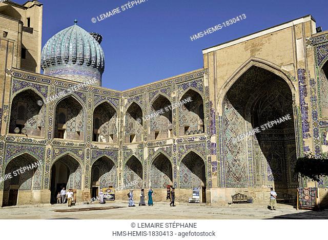 Uzbekistan, Silk Road, Samarkand, listed as World Heritage by UNESCO, Registan place, inside courtyard of the Sher-Dor Madrasah