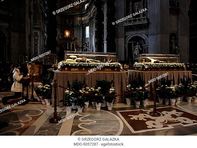 The ostension of the shrine of Saint Leopold Mandic and Pio of Pietrelcina (Francesco Forgione)'s relics in the nave of Saint Peter's Basilica during the Padre...