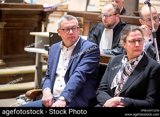 Former Neufchateau Mayor Dimitri Fourny and other accused pictured during a session of the correction court, with the examination on the merits of the case of...