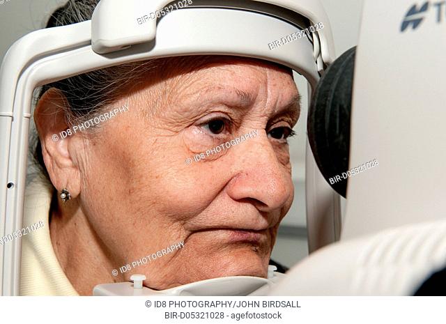 A patient has an eye test to check for Diabetic Retinopathy