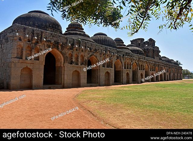 Ancient ruins of the Royal Elephant Stables at Hampi from 14th century Vijayanagara kingdom. The ancient city of Vijayanagara, Hampi, Karnataka, India