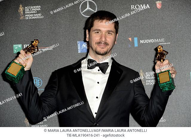 Gabriele Mainetti Best Newcomer director and Best producer prize at the red carpet of winners for the David of Donatello prize, Rome, ITALY-18-04-2016