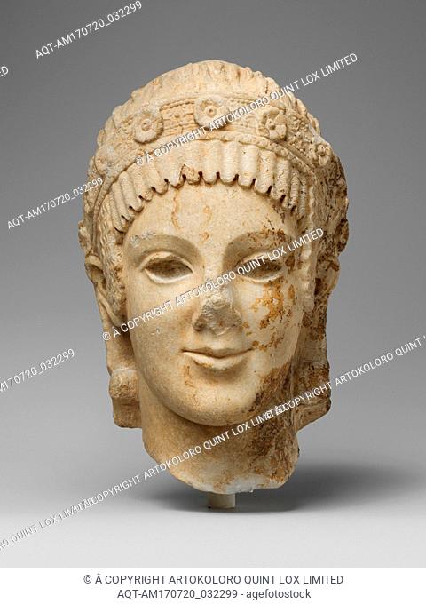 Marble head of Athena, Augustan or Julio-Claudian, ca. 27 B.C.â€“A.D. 68, Roman, Marble, Island, H. 9 3/8 in. (23.8 cm), Stone Sculpture