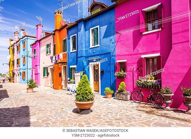 Colored houses in village of Burano near Venice, Veneto, Italy, Europe