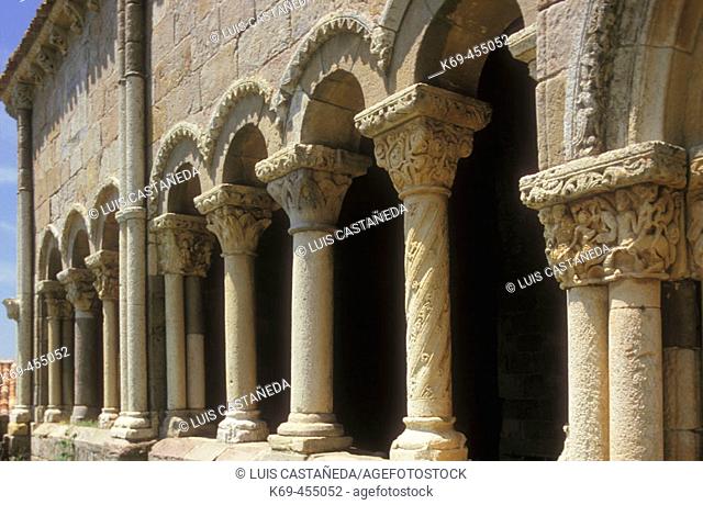 Portico. Romanesque Church. Parish Church of San Julián and Sta. Basilisa (XII Cent). Rebolledo de la Torre. Burgos. Spain