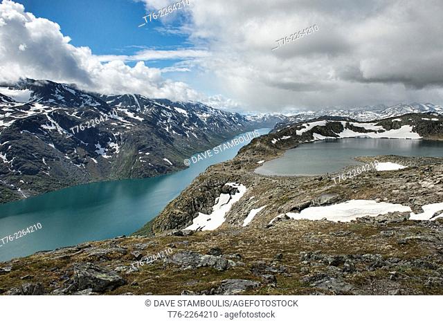 Beautiful view from the Besseggen Ridge hike in Jotunheimen National Park, Norway