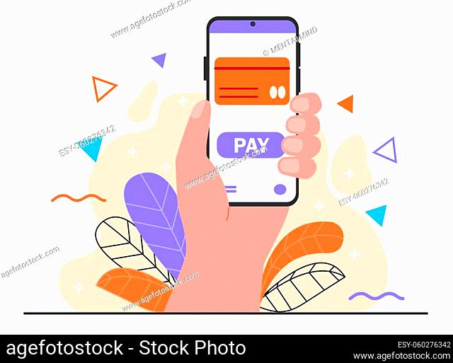 New mobile banking app and e payment. Shopping by phone and connected card with near field communication mainstream wireless technology