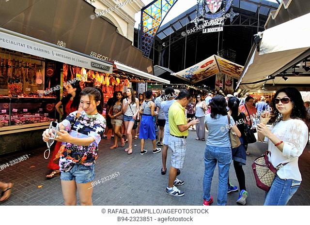 The Mercat de Sant Josep de la Boqueria, often simply referred to as La Boqueria. Large public market in the Ciutat Vella district of Barcelona, Catalonia