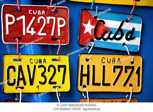 Cuban license plates for sale in Vinales market