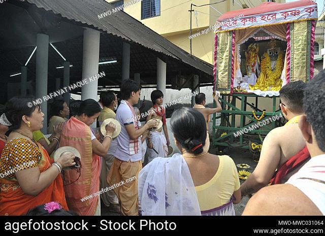 The annual Ratha Yatra festival rituals are celebrated in the Temple precincts, due to the corona pandemic at Lamabazar Sylhet, Bangladesh