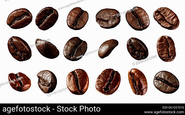 Isolated roasted coffee beans on perfectly white background ideal for graphic use