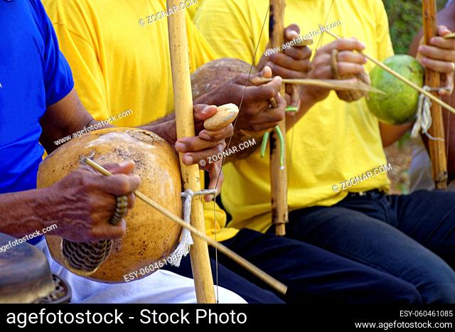 Brazilian musical instrument called berimbau and usually used during capoeira brought from africa and modified by the slaves