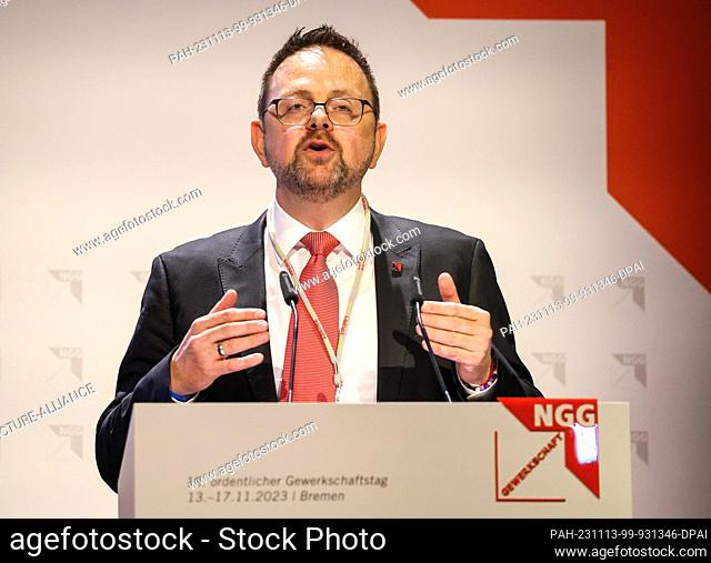 13 November 2023, Bremen: Guido Zeitler, Chairman of the Food, Beverages and Catering Union NGG, speaks at the NGG trade union conference at the Congress Center...