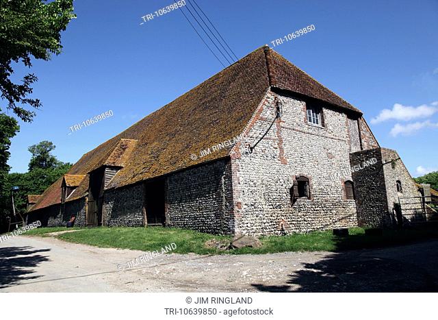 The tithe barn at Alciston, East Sussex, England with the largest roof area in the UK