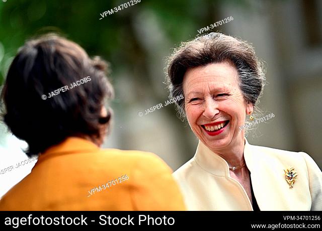 Federal Minister Tinne Van der Straeten and Anne, the Princess Royal pictured during a wreath-laying ceremony at the Edith Cavell Monument