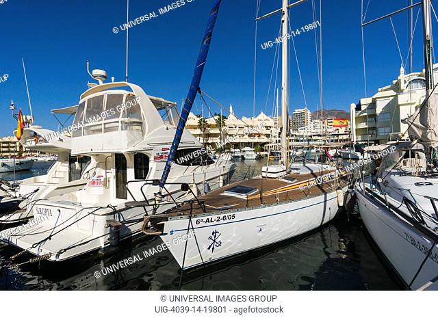 Benalmadena Costa, Spain, Puerto deportivo, Puerto Marina, Luxury boats in harbor