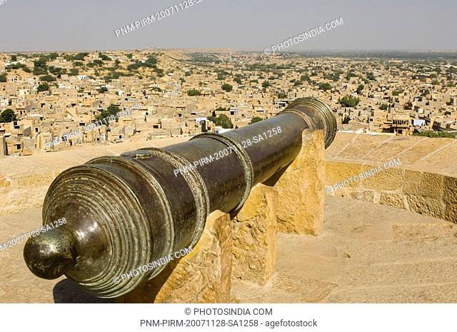 Old cannon in a fort, Jaisalmer Fort, Jaisalmer, Rajasthan, India