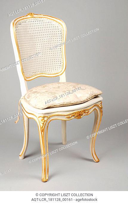 White painted straight rococo chair, chair furniture furniture interior design wood elm paint leaf gold rattan damask, Rattan seat and back cawio legs carving...