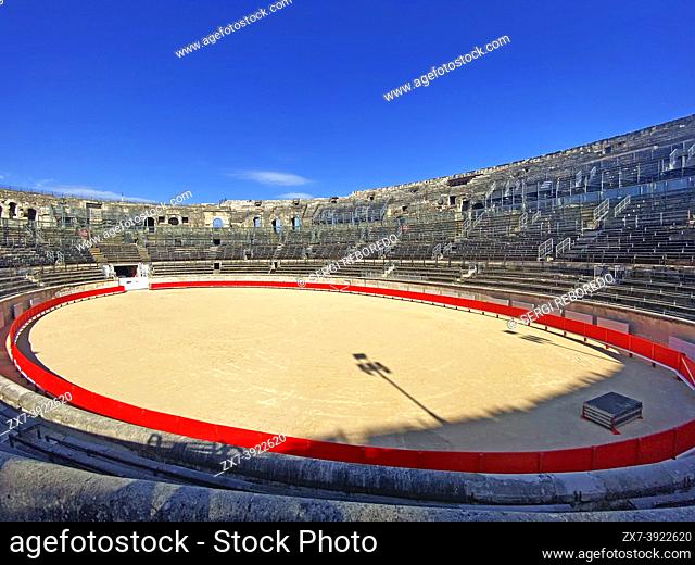 Inside The Roman amphitheatre, Arena, bullfighter stadium Nimes, Gard Department, Languedoc-Roussilon, France