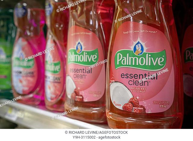 Bottles of Palmolive dishwashing liquid soap on a supermarket shelf in New York are seen on Tuesday, April 24, 2018. Colgate-Palmolive is to release their...