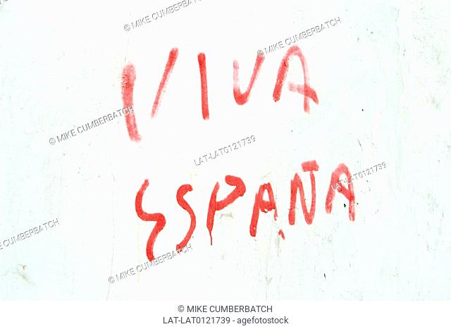 Viva Espana grafitti, red paint lettering on wall