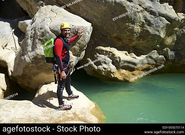 Canyoning in Oscuros del Balcez Canyon, Guara Mountains, Huesca, Aragon, Spain