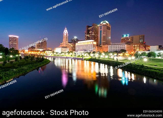 Columbus, Ohio City Skyline along the Scioto River