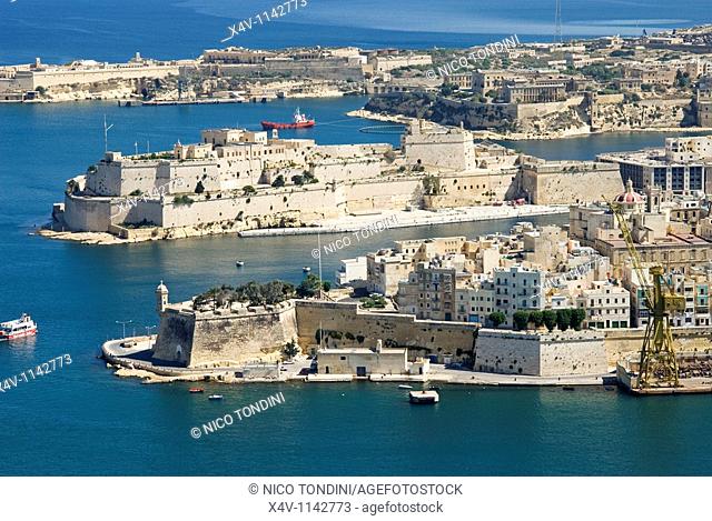 Senglea or Isla and Vittoriosa or Birgu, Aerial View, Malta Island, Republic of Malta