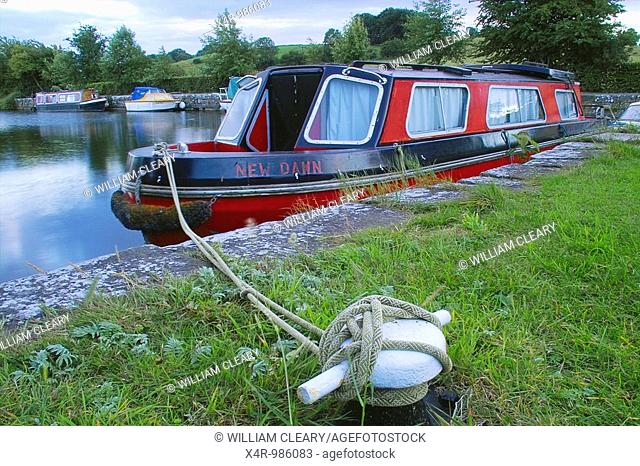 Barge moored at Coolnahay Harbour, Royal Canal, County Westmeath, Ireland