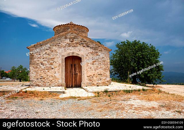 The view of the Byzantine style 12th-century church of Archangel Michael on the hill in Kato Lefkara village. Cyprus