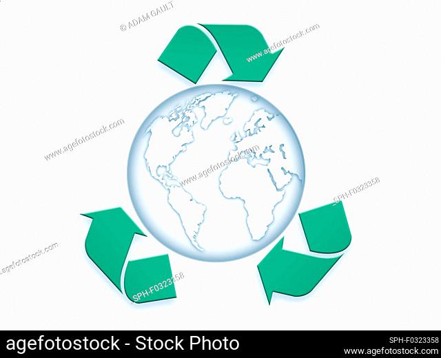 Earth surrounded by recycling symbol, illustration
