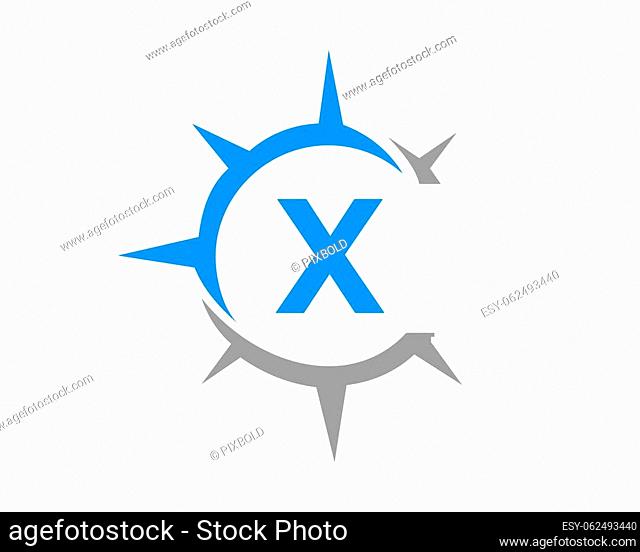 Compass logo design with X letter concept. Compass Concept with X letter typography