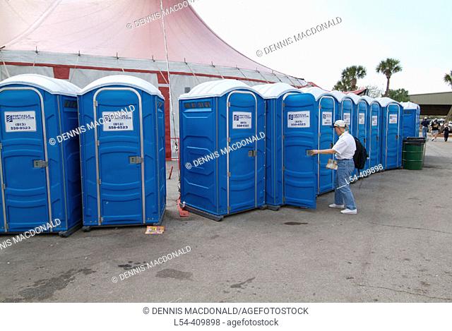 Portable toilets are in place for patrons. Florida State Fair Tampa. Florida. USA