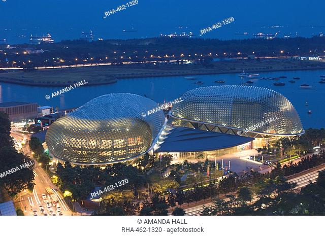 Esplanade Theatres on the Bay at dusk, Singapore, South East Asia