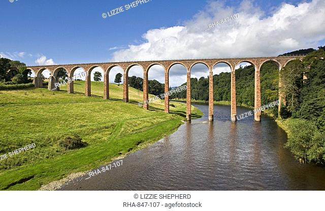 The nineteenth century arched Leaderfoot Viaduct over the River Tweed in the Scottish Borders, Scotland, United Kingdom, Europe