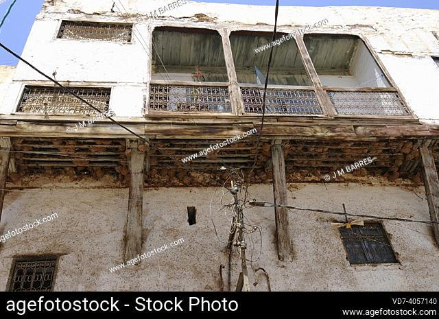 Sefrou city, balcony with swallow nests. Fez-Meknes, Morocco