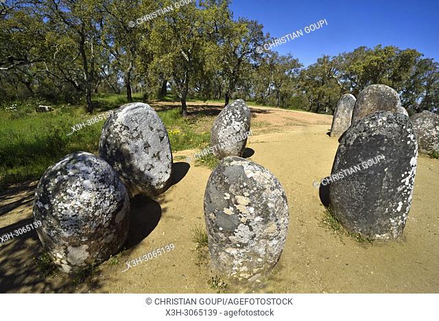 Cromlech of the Almendres (Cromeleque dos Almendres), near Evora, Alentejo region, Portugal, southwertern Europe