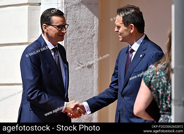 Meeting of prime ministers of Visegrad Four (V4) countries in Bratislava, Slovakia, June 26, 2023. From left PM of Poland Mateusz Morawiecki and Ludovit Odor of...