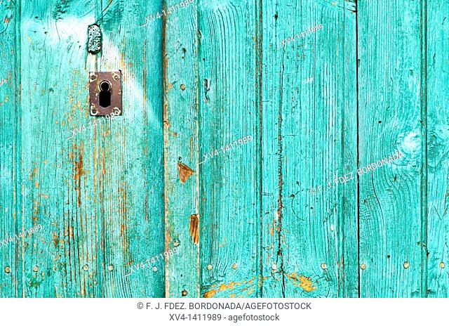 Coloured door in Aragues del Puerto Village  Huesca Pyrenees  Aragon  Spain