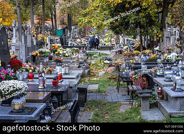Autumn on Wolski Cemetery in Warsaw city, few days before All Saints Day feast in Poland
