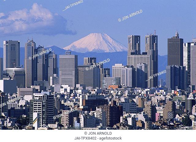 Japan, Tokyo, Mt Fuji and Tokyo Shinjuku Area Skyline