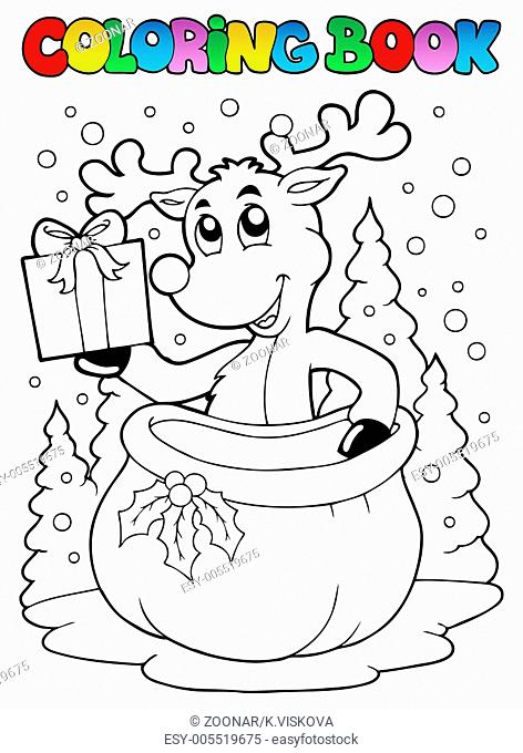 Coloring book reindeer theme 2 - picture illustration