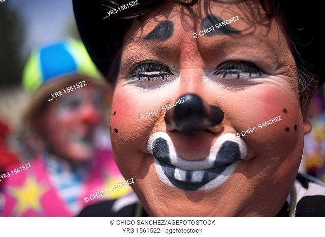 A clown smiles during the 16th International Clown Convention: The Laughter Fair organized by the Latino Clown Brotherhood, in Mexico City, October 17, 2011