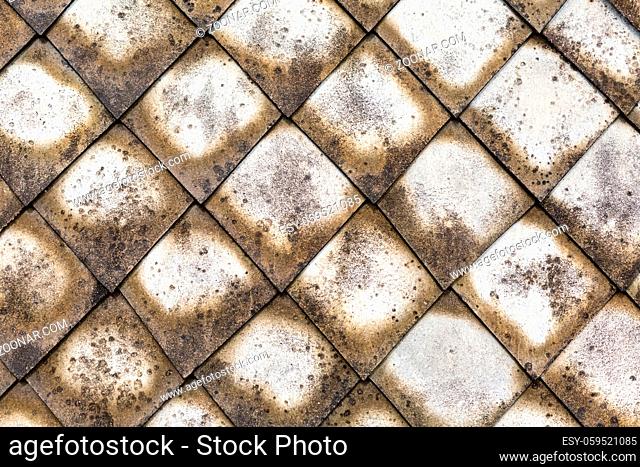 cement gray old roof weathered surface covered with mold pattern background roof mosaic