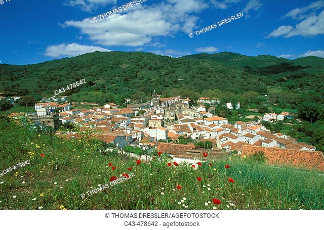 The village of Almonaster La Real in the Sierra de Aracena, which is part of the vast Sierra Morena mountain range; in spring